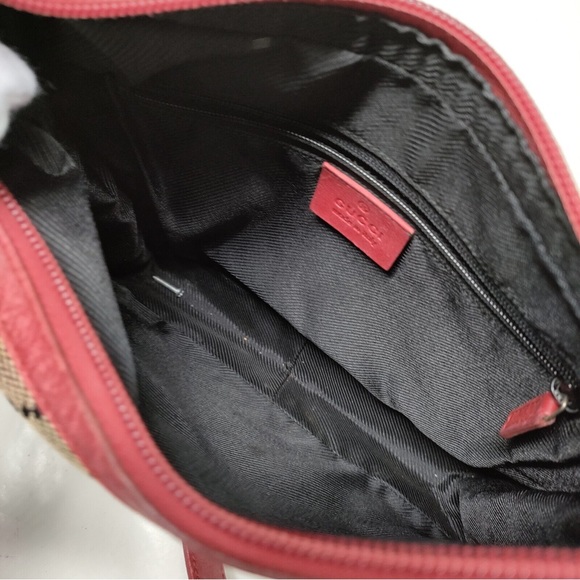 Gucci monogram Shoulder Bag Black Canvas with Red Trim and Straps + COA - Picture 6 of 8